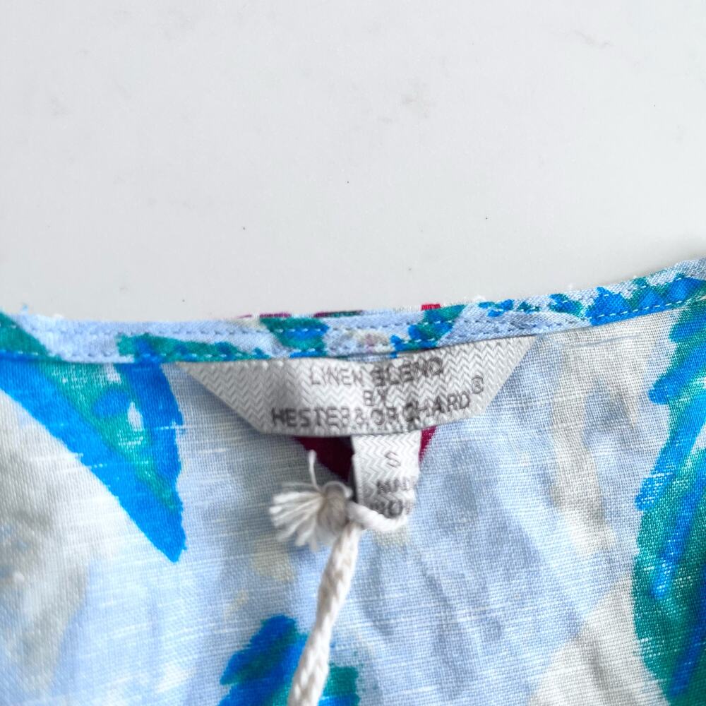 Hester & Orchard Anthropologie Blue Floral Paisley Linen Blend Blouse Small NWT - Picture 7 of 13